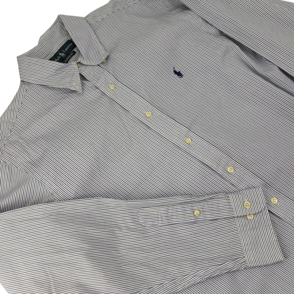 Ralph Lauren Button‎ Down Mens 16 34/35 Shirt Blue White Striped Classic Fit